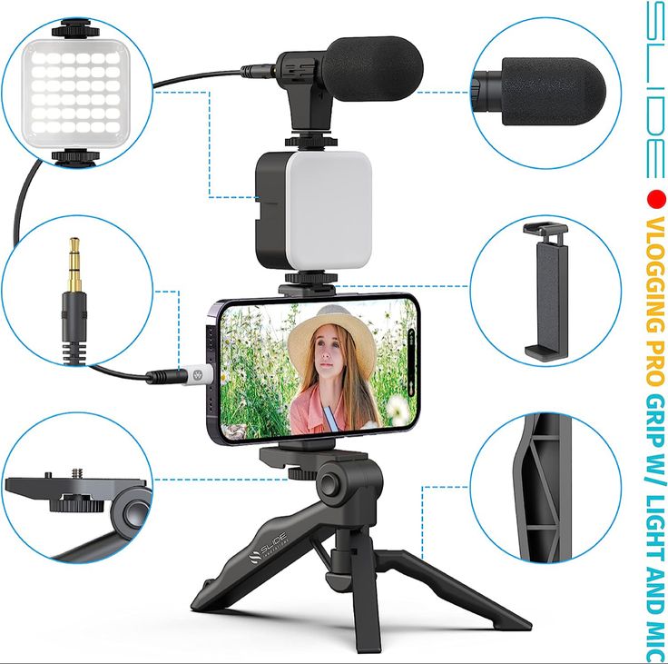 Vlogging Kit With Tripod Phone Holder Mini Microphone LED Fill Light Starter