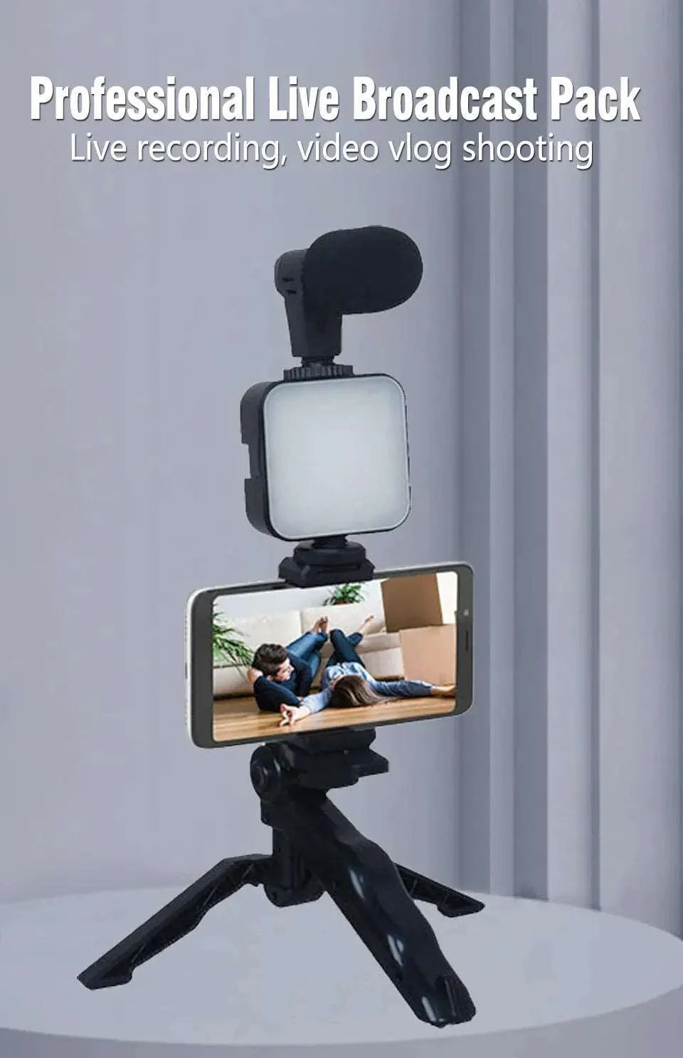 Vlogging Kit With Tripod Phone Holder Mini Microphone LED Fill Light Starter